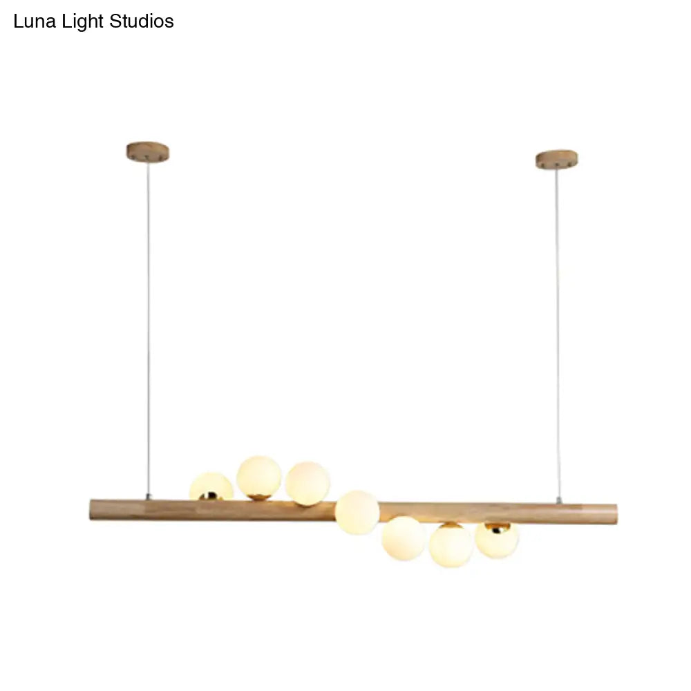 DecorBites™ Nordic Wood Island Pendant with Globe Glass Light for Dining Room in Beige