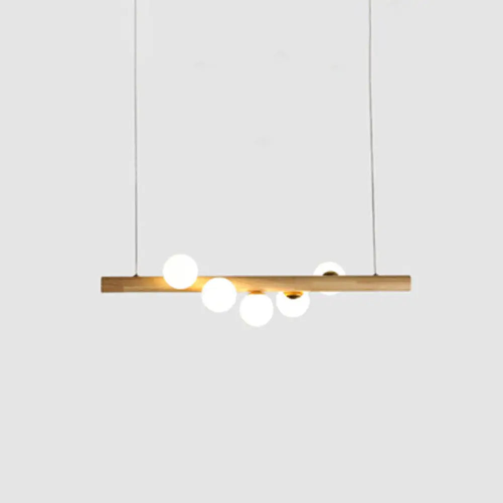 DecorBites™ Nordic Wood Island Pendant with Globe Glass Light for Dining Room in Beige