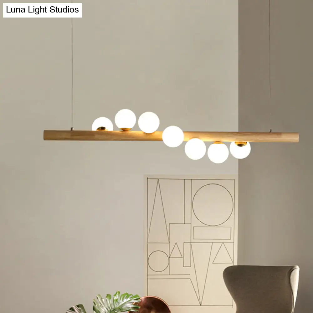 DecorBites™ Nordic Wood Island Pendant with Globe Glass Light for Dining Room in Beige