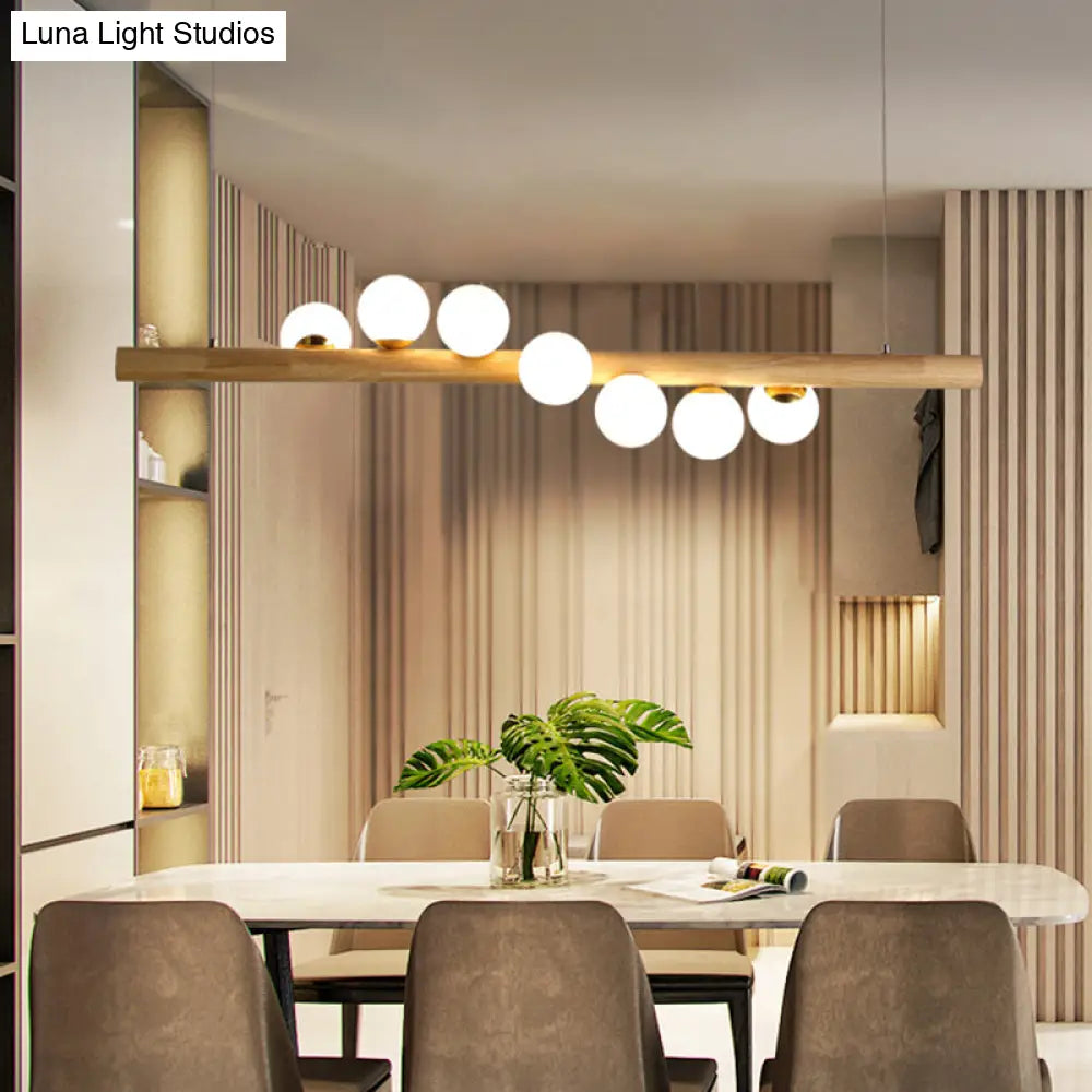 DecorBites™ Nordic Wood Island Pendant with Globe Glass Light for Dining Room in Beige