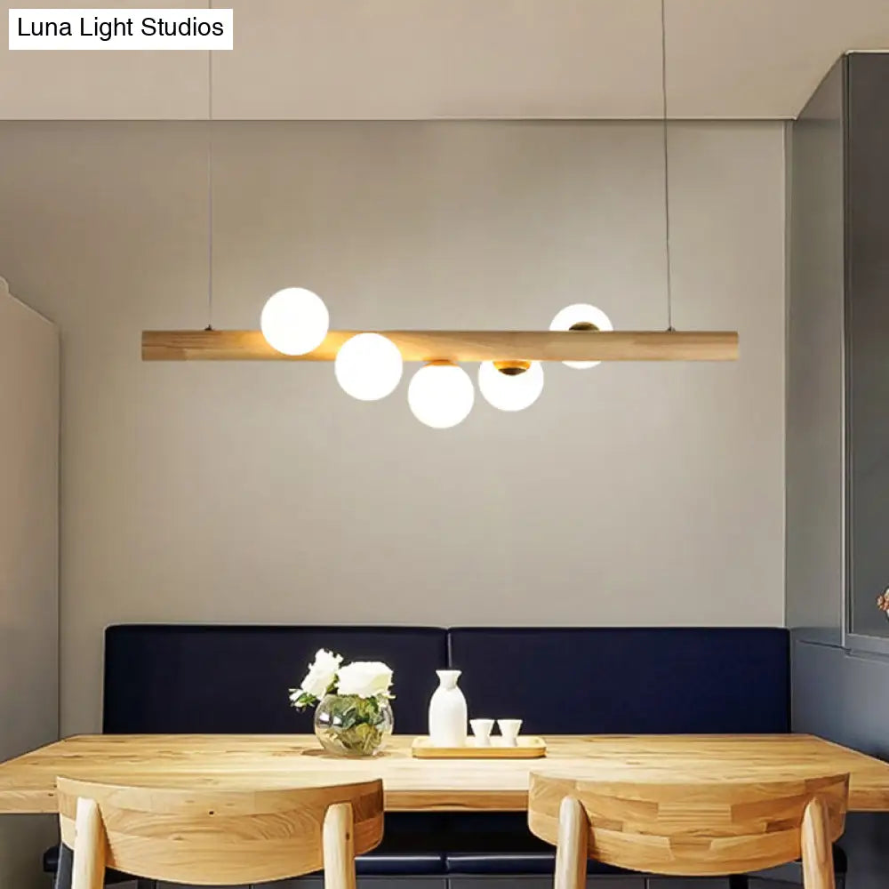 DecorBites™ Nordic Wood Island Pendant with Globe Glass Light for Dining Room in Beige