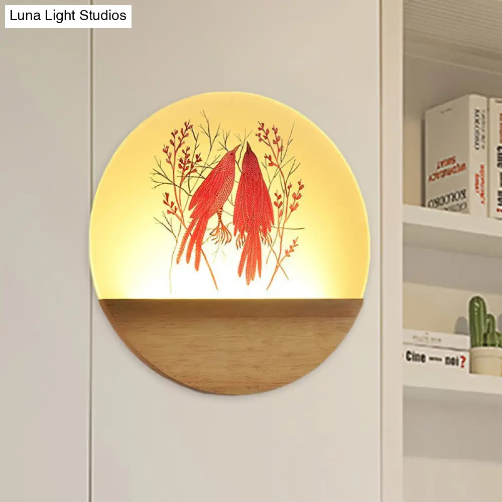 DecorBites™ Nordic Wood Sconce with LED Mural Light, Deer/Bird Patterned Acrylic Shade - Ideal for Bedroom Wall Mount
