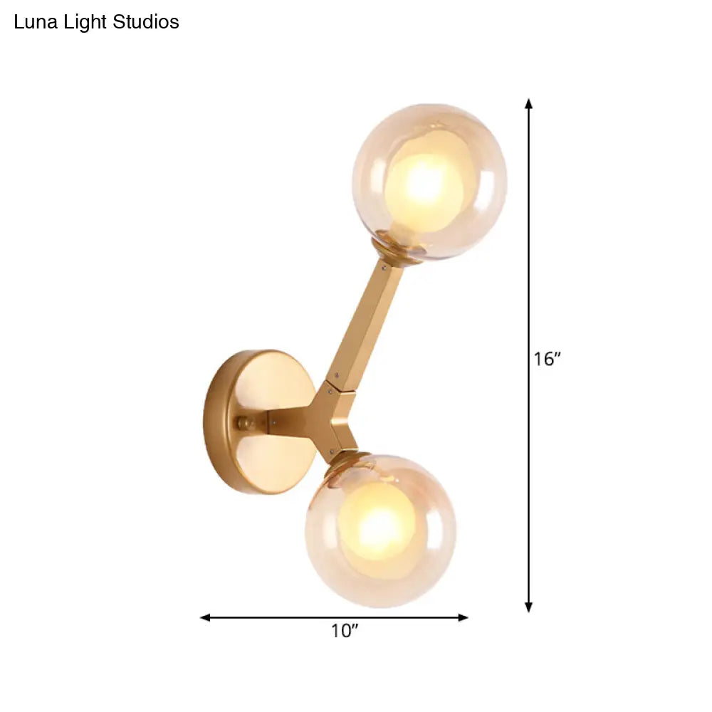 DecorBites™ Novelty Amber Glass Wall Light Fixture with Rotatable Tree Crotch Accent - Modern 2-Bulb Gold Sconce