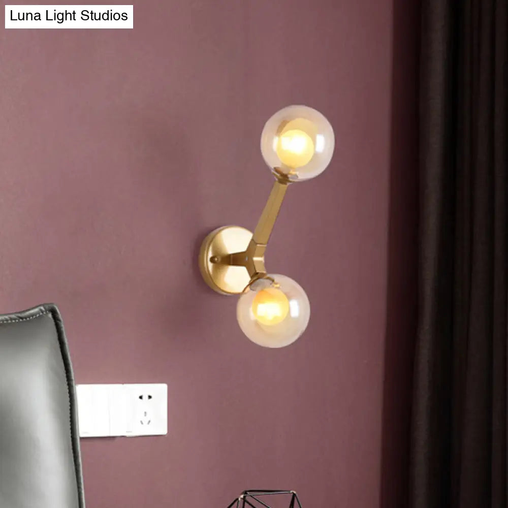 DecorBites™ Novelty Amber Glass Wall Light Fixture with Rotatable Tree Crotch Accent - Modern 2-Bulb Gold Sconce
