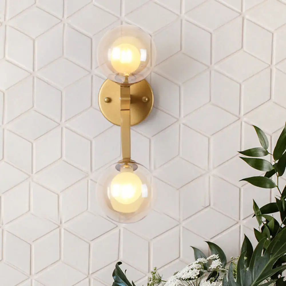 DecorBites™ Novelty Amber Glass Wall Light Fixture with Rotatable Tree Crotch Accent - Modern 2-Bulb Gold Sconce