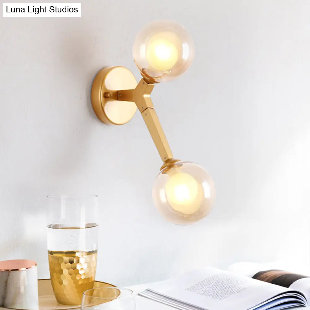 DecorBites™ Novelty Amber Glass Wall Light Fixture with Rotatable Tree Crotch Accent - Modern 2-Bulb Gold Sconce