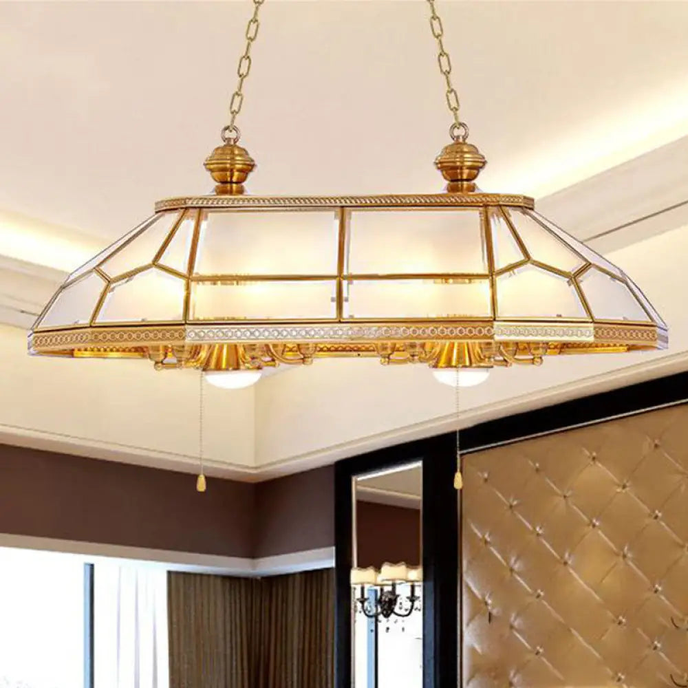 DecorBites™ Opal Blown Glass Colonial Island Light with Gold Finish - 8-Head Hanging Pendant for Living Room