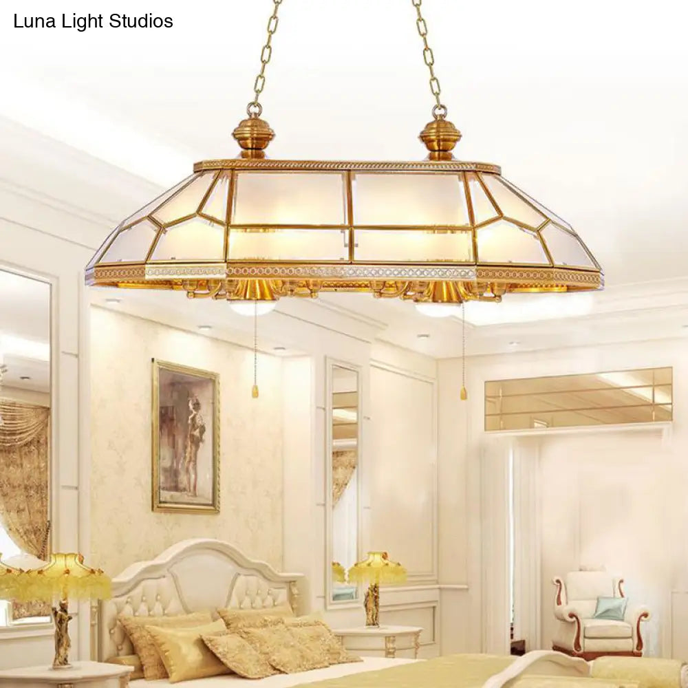 DecorBites™ Opal Blown Glass Colonial Island Light with Gold Finish - 8-Head Hanging Pendant for Living Room