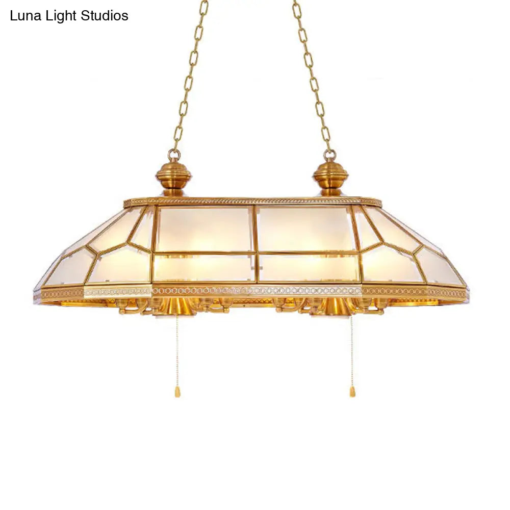 DecorBites™ Opal Blown Glass Colonial Island Light with Gold Finish - 8-Head Hanging Pendant for Living Room