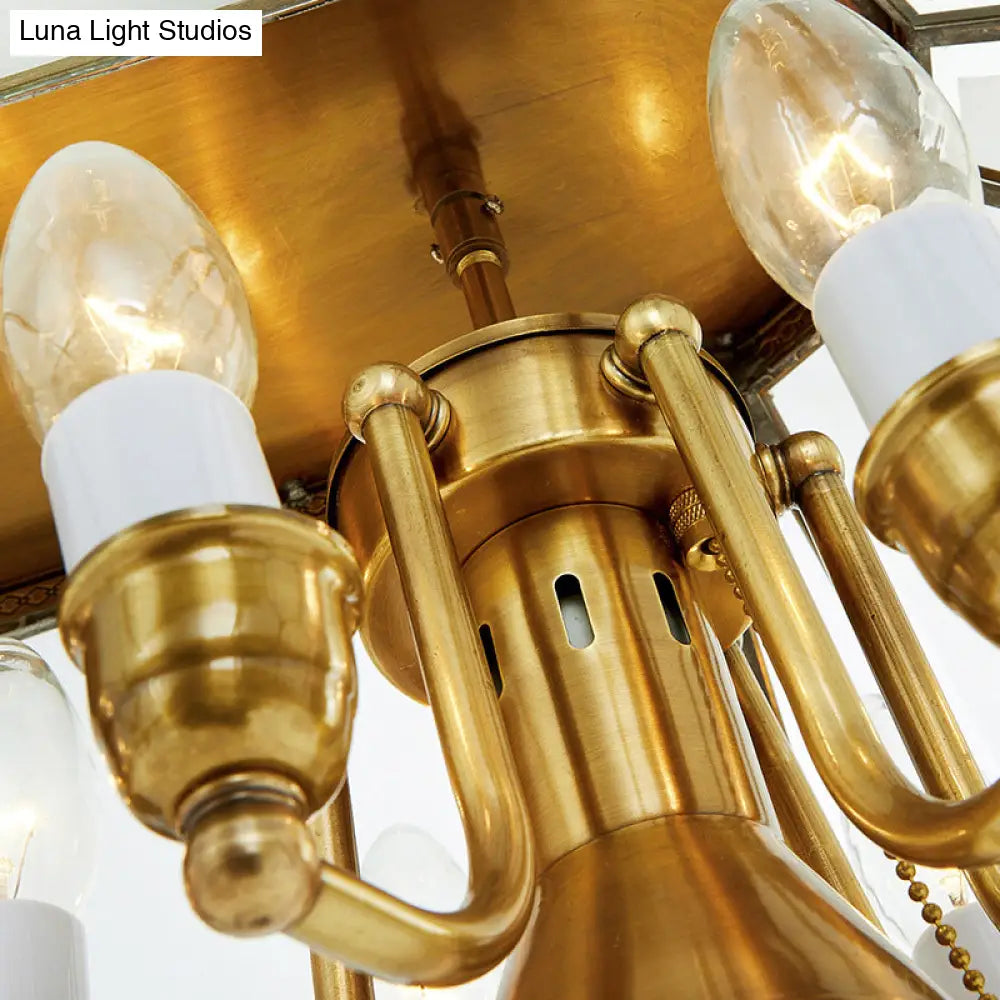 DecorBites™ Opal Blown Glass Colonial Island Light with Gold Finish - 8-Head Hanging Pendant for Living Room