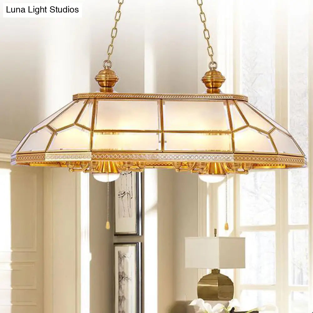 DecorBites™ Opal Blown Glass Colonial Island Light with Gold Finish - 8-Head Hanging Pendant for Living Room