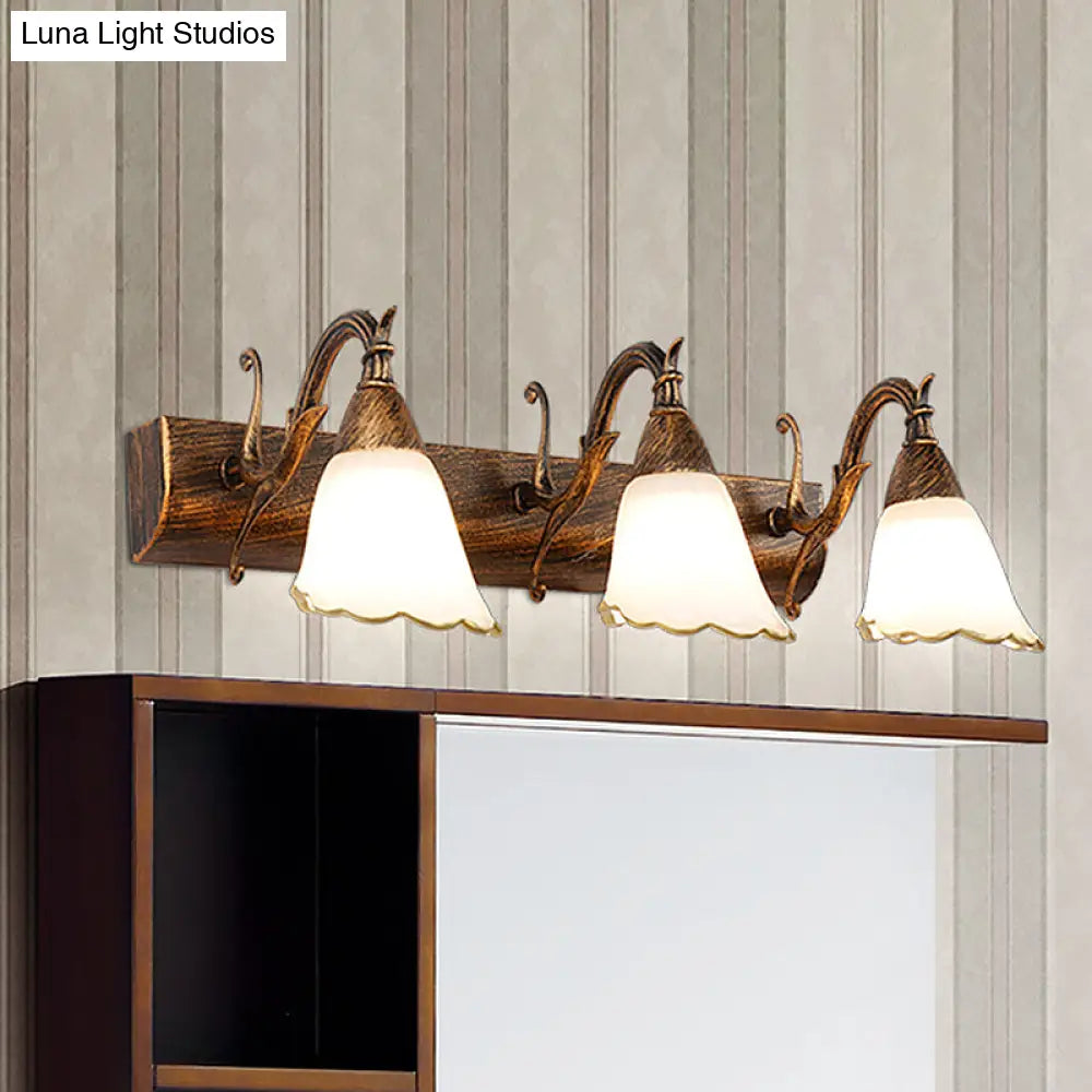 DecorBites™ Opal Glass Floral Wall Light in Bronze/White with Curved Arm - 2/3-Light Fixture