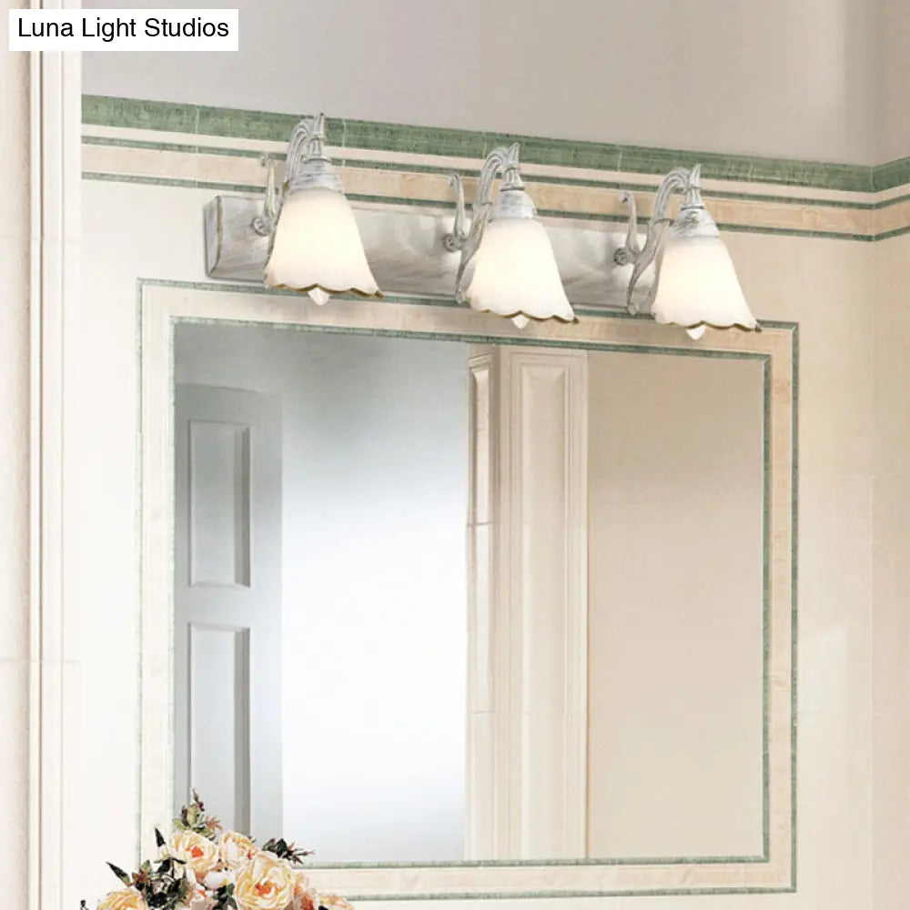 DecorBites™ Opal Glass Floral Wall Light in Bronze/White with Curved Arm - 2/3-Light Fixture