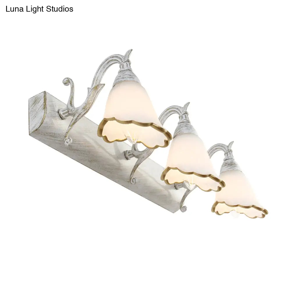 DecorBites™ Opal Glass Floral Wall Light in Bronze/White with Curved Arm - 2/3-Light Fixture