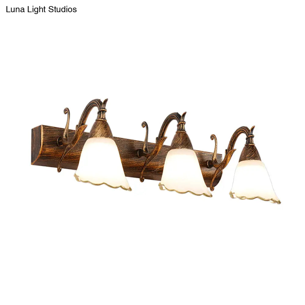 DecorBites™ Opal Glass Floral Wall Light in Bronze/White with Curved Arm - 2/3-Light Fixture