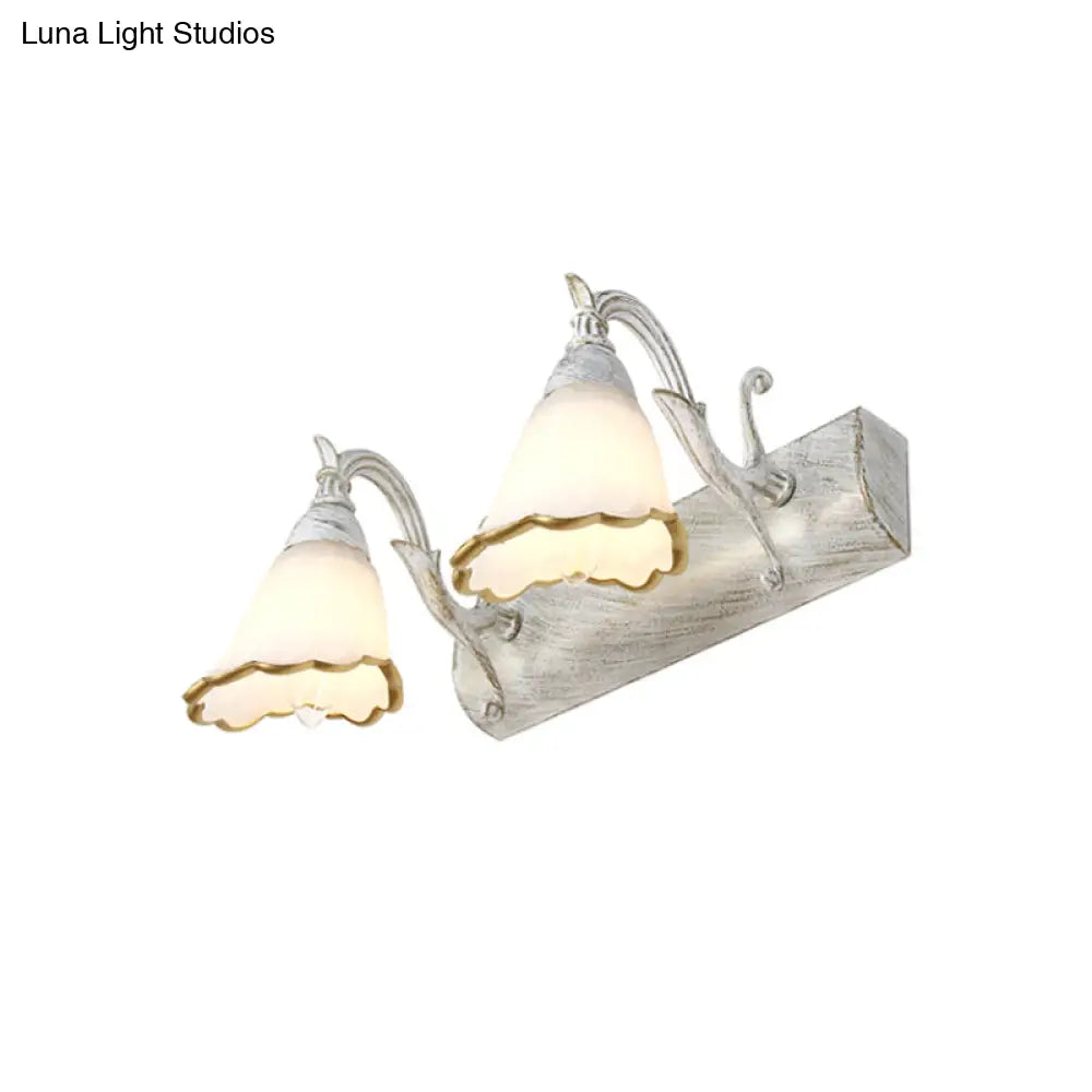 DecorBites™ Opal Glass Floral Wall Light in Bronze/White with Curved Arm - 2/3-Light Fixture