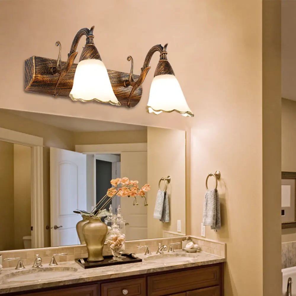 DecorBites™ Opal Glass Floral Wall Light in Bronze/White with Curved Arm - 2/3-Light Fixture