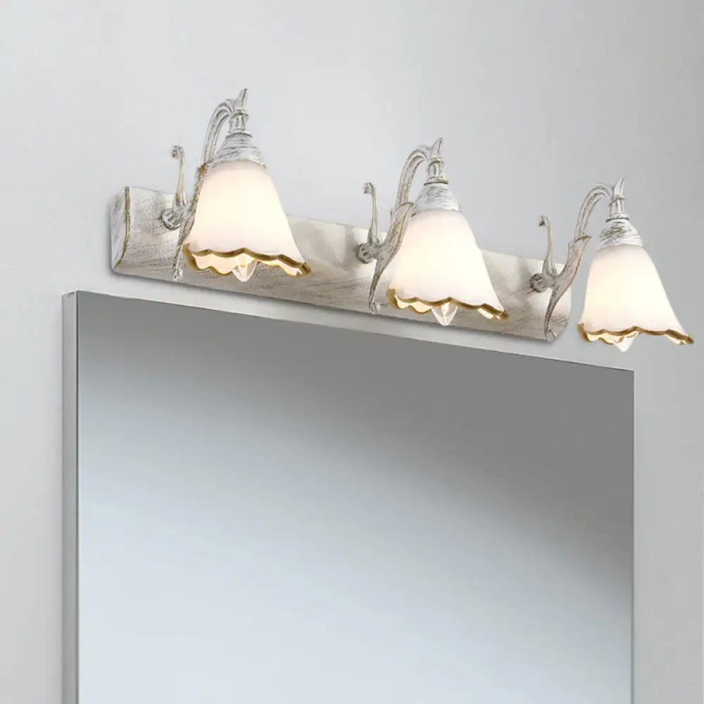DecorBites™ Opal Glass Floral Wall Light in Bronze/White with Curved Arm - 2/3-Light Fixture