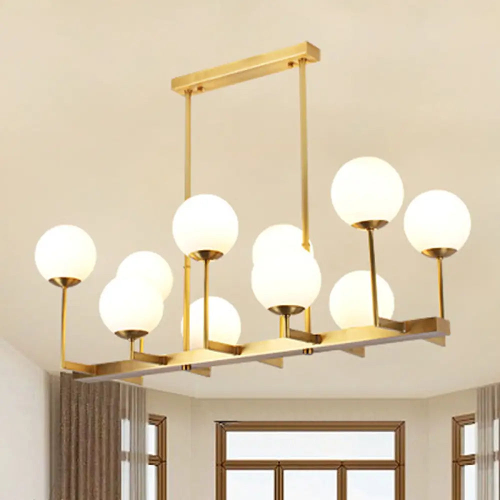 DecorBites™ Opal Glass Globe Island Pendant Light - Traditional Brass Dining Room Hanging Lamp with 10 Lights