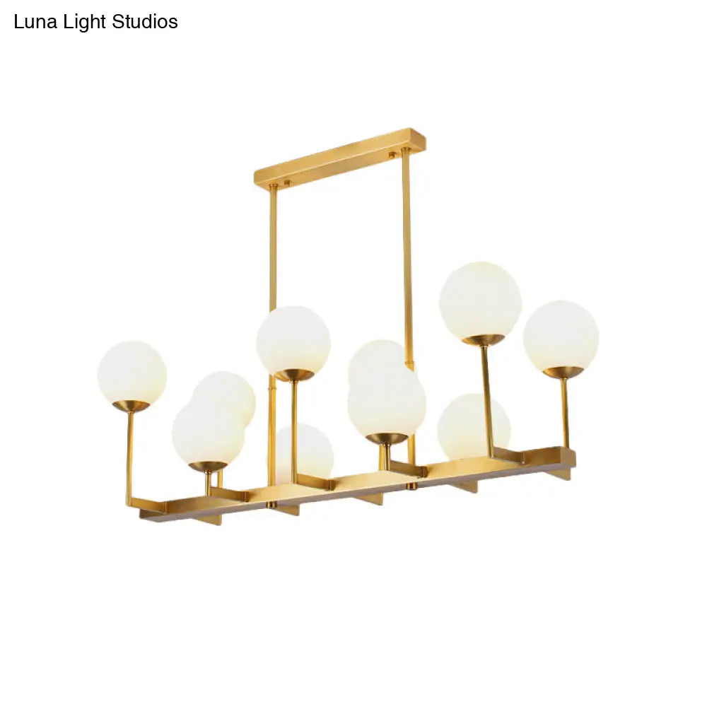 DecorBites™ Opal Glass Globe Island Pendant Light - Traditional Brass Dining Room Hanging Lamp with 10 Lights