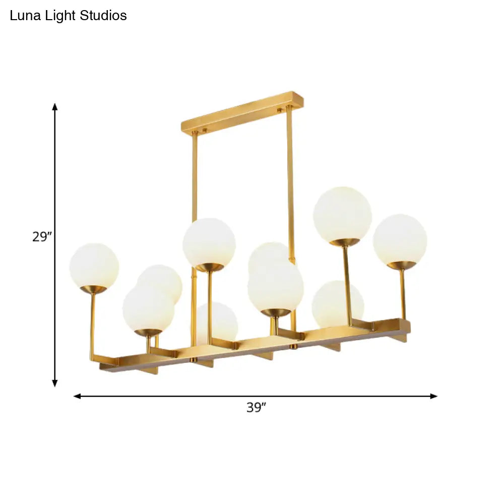 DecorBites™ Opal Glass Globe Island Pendant Light - Traditional Brass Dining Room Hanging Lamp with 10 Lights