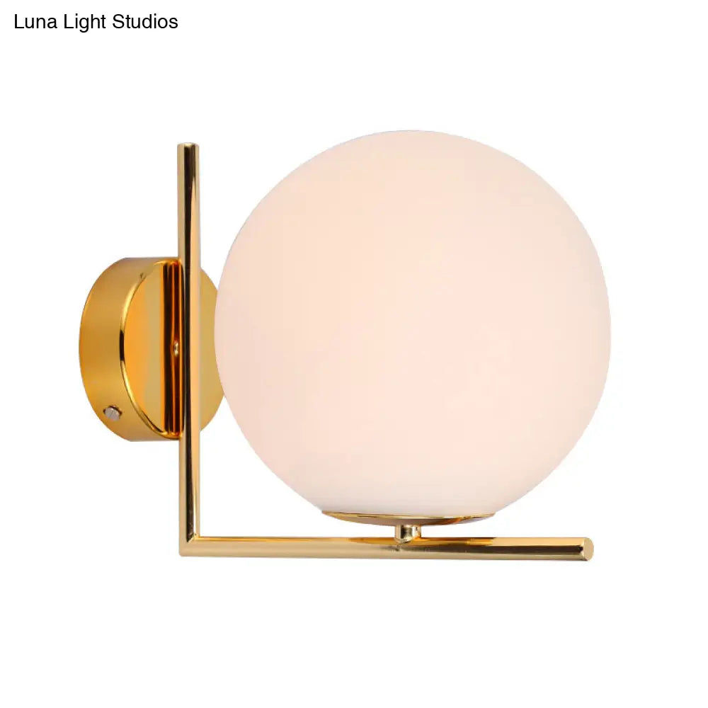 DecorBites™ Opaline Glass Ball Wall Lamp with Right Angle Arm in Brass - Minimalist & Elegant