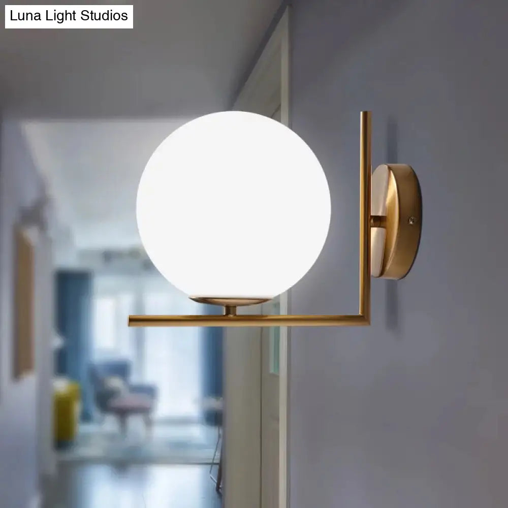 DecorBites™ Opaline Glass Ball Wall Lamp with Right Angle Arm in Brass - Minimalist & Elegant