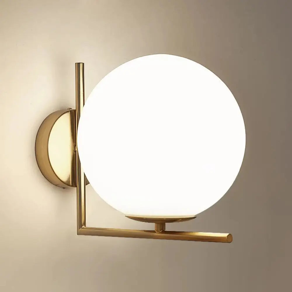 DecorBites™ Opaline Glass Ball Wall Lamp with Right Angle Arm in Brass - Minimalist & Elegant