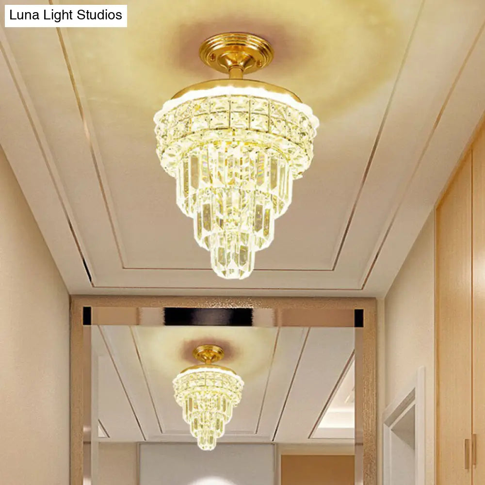 DecorBites™ Optical Crystal Foyer Chandelier: Minimalist Brass Pendant