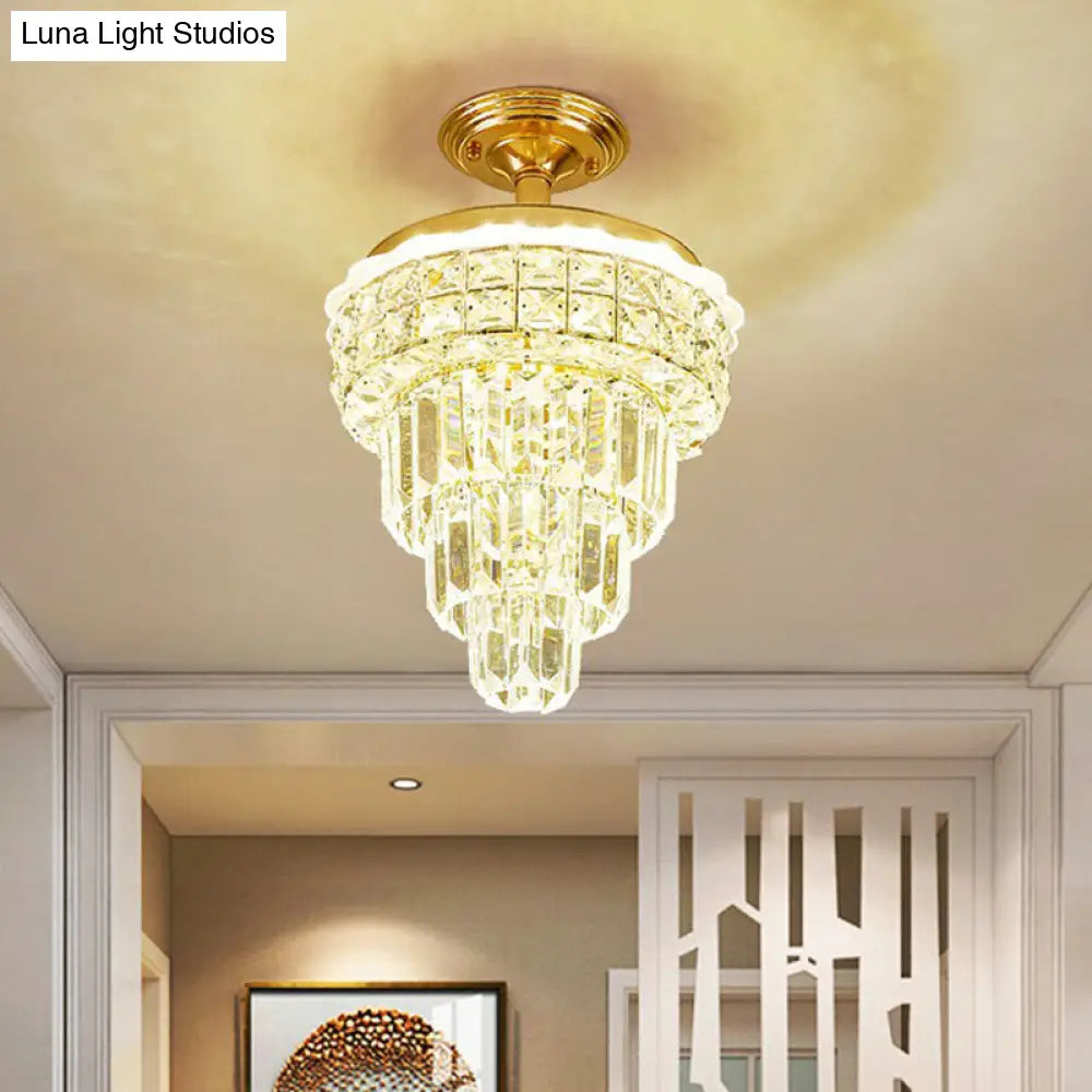 DecorBites™ Optical Crystal Foyer Chandelier: Minimalist Brass Pendant