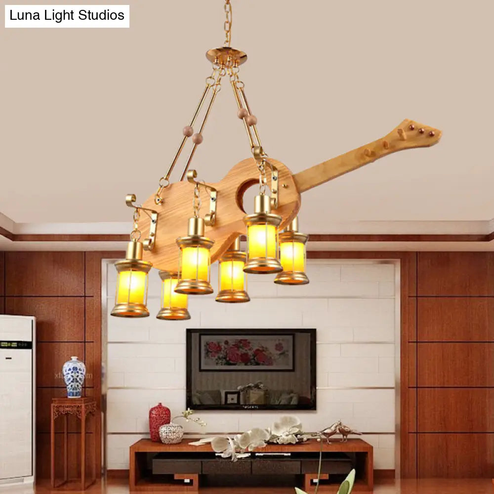 DecorBites™ Orange Glass Island Pendant Light w/ Fish/Guitar Design - Farm Gold Kerosene Hanging Lamp Kit