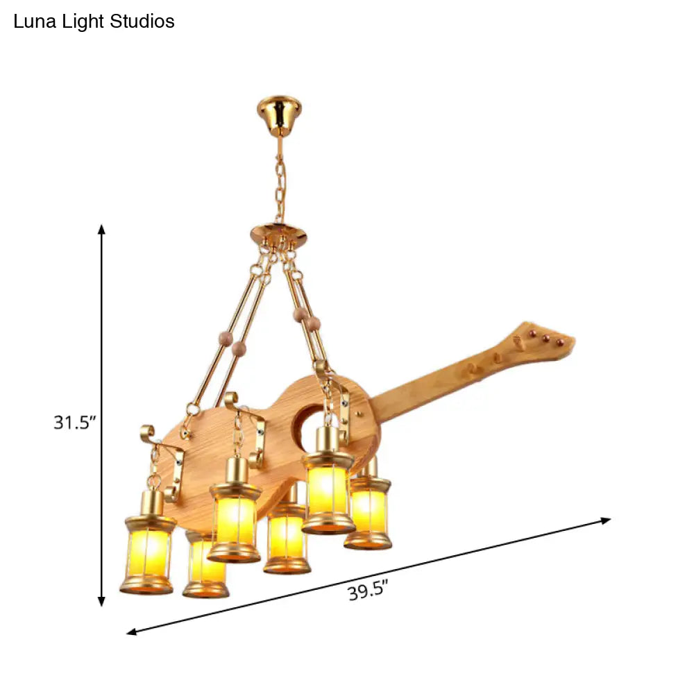 DecorBites™ Orange Glass Island Pendant Light w/ Fish/Guitar Design - Farm Gold Kerosene Hanging Lamp Kit