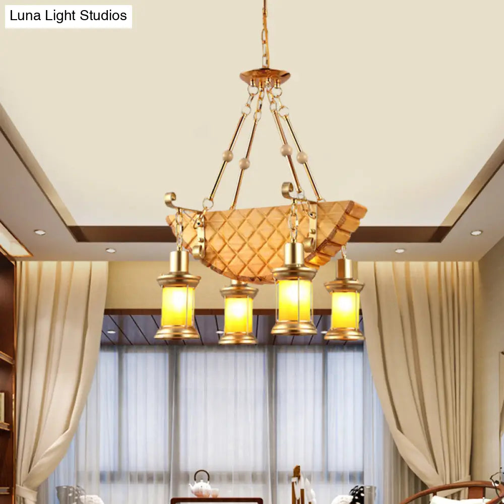 DecorBites™ Orange Glass Island Pendant Light w/ Fish/Guitar Design - Farm Gold Kerosene Hanging Lamp Kit