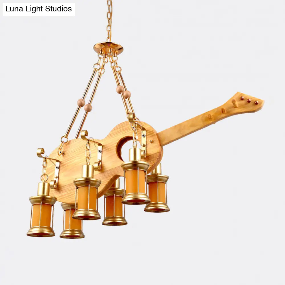 DecorBites™ Orange Glass Island Pendant Light w/ Fish/Guitar Design - Farm Gold Kerosene Hanging Lamp Kit