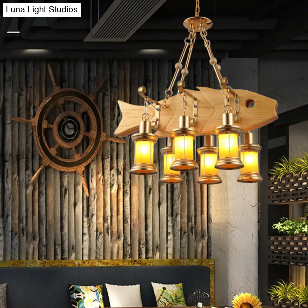 DecorBites™ Orange Glass Island Pendant Light w/ Fish/Guitar Design - Farm Gold Kerosene Hanging Lamp Kit