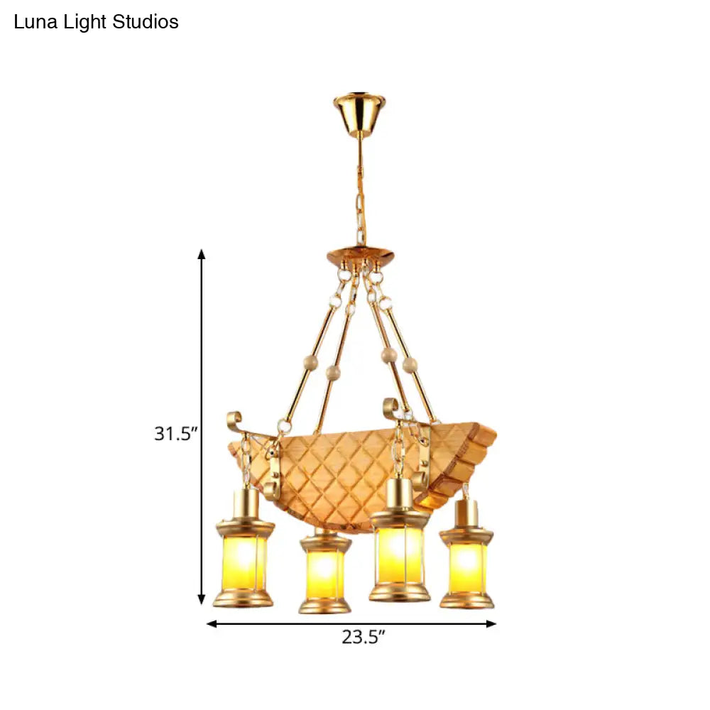 DecorBites™ Orange Glass Island Pendant Light w/ Fish/Guitar Design - Farm Gold Kerosene Hanging Lamp Kit