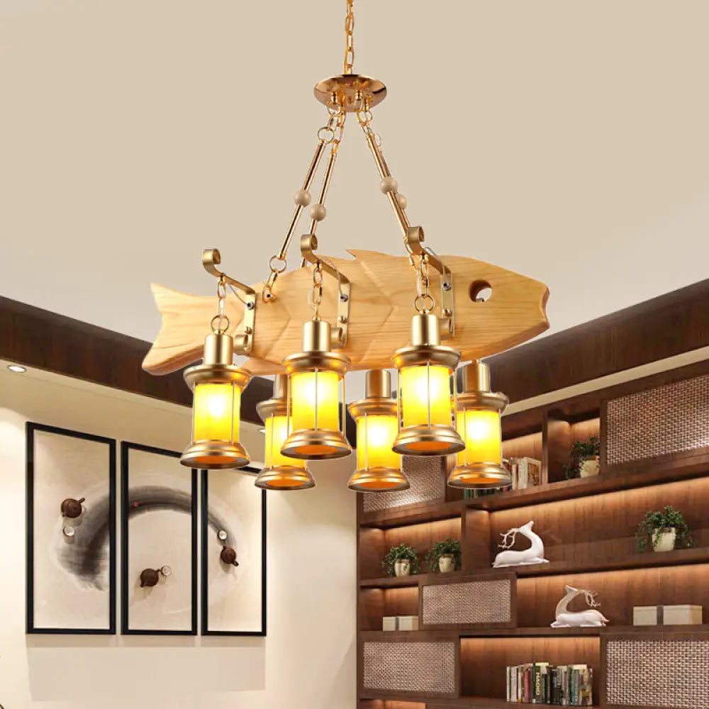DecorBites™ Orange Glass Island Pendant Light w/ Fish/Guitar Design - Farm Gold Kerosene Hanging Lamp Kit