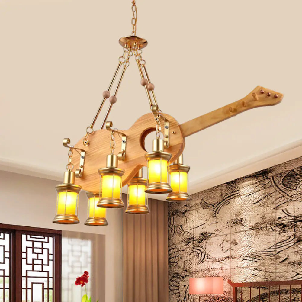 DecorBites™ Orange Glass Island Pendant Light w/ Fish/Guitar Design - Farm Gold Kerosene Hanging Lamp Kit