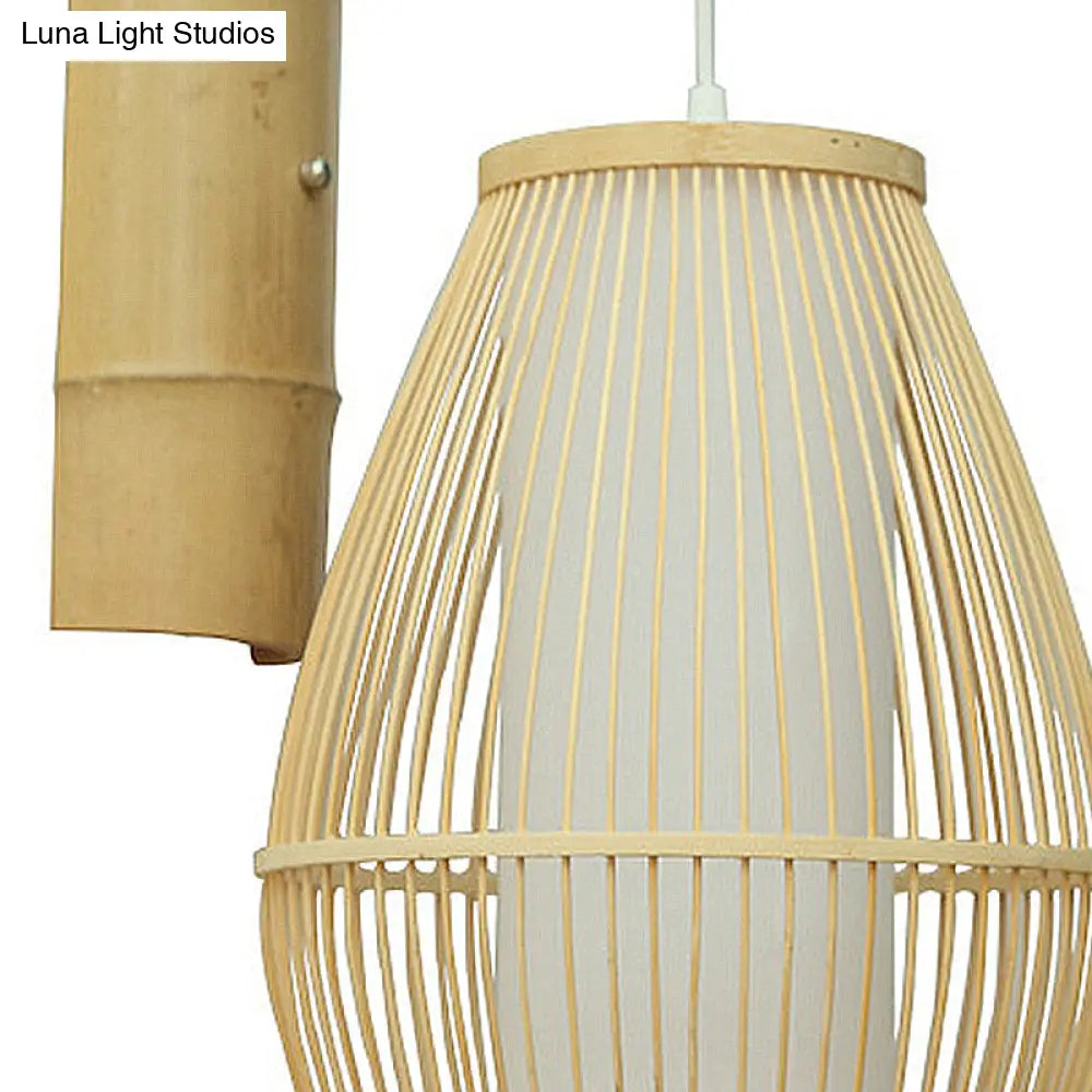 DecorBites™ Oriental Oval Wall Light Sconce with Bamboo Lantern Design - 1-Light Beige Wall Lamp