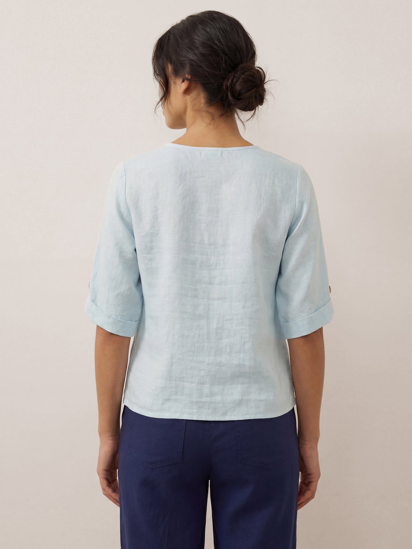 100% Linen Elbow Sleeve Pullover Top NOLA