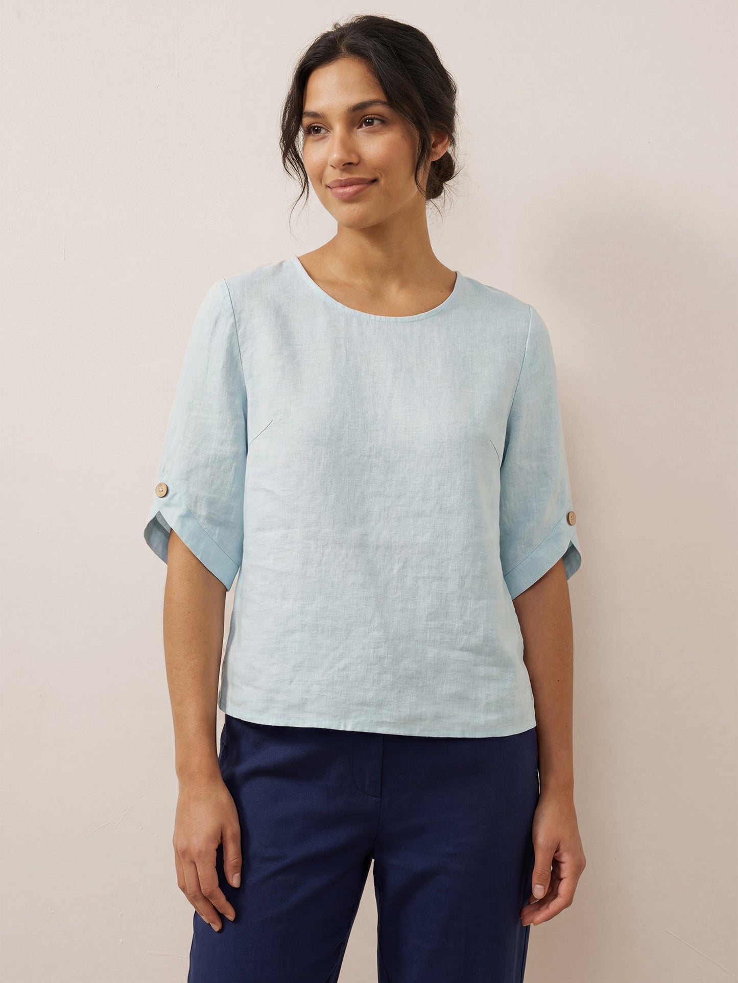 100% Linen Elbow Sleeve Pullover Top NOLA