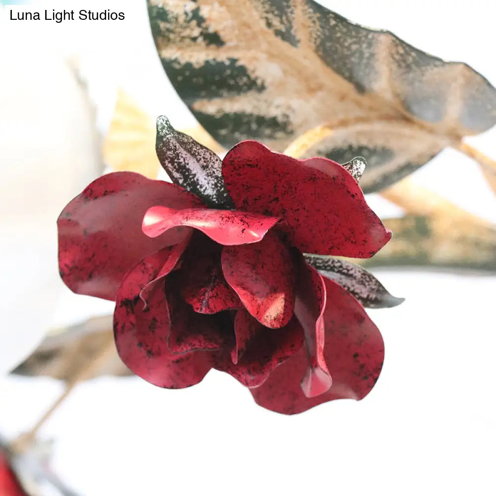 DecorBites™ Pastoral Red Floral Glass Chandelier for Living Room Ceiling Lighting