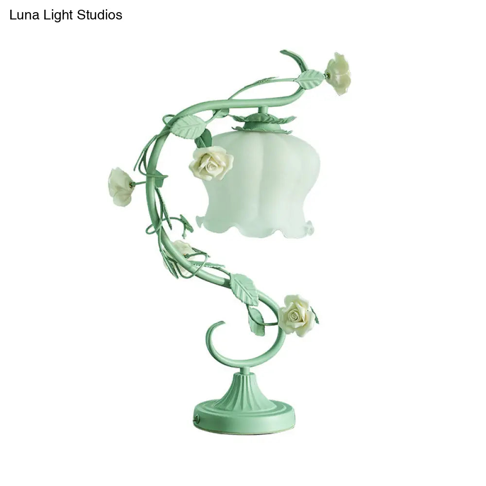 DecorBites™ Pastoral Rose Ceramic Lamp w/ Cream Glass Shade - Elegant Living Room Table Light