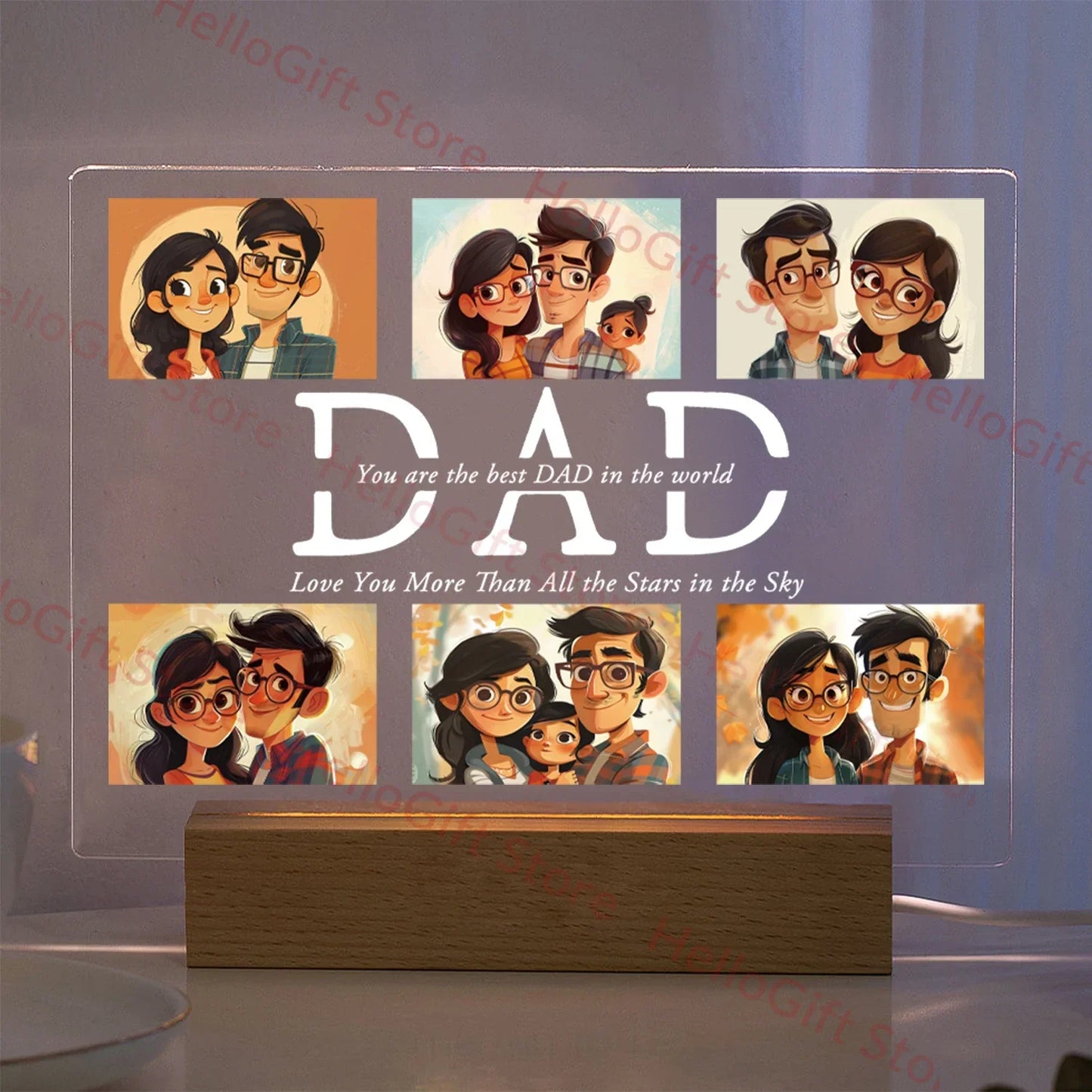 DecorBites™ Personalized Custom Photo Text 3D Acrylic Lamp Customized Bedroom NightLight for MOM DAD LOVE Family Birthday Christmas Day Gift
