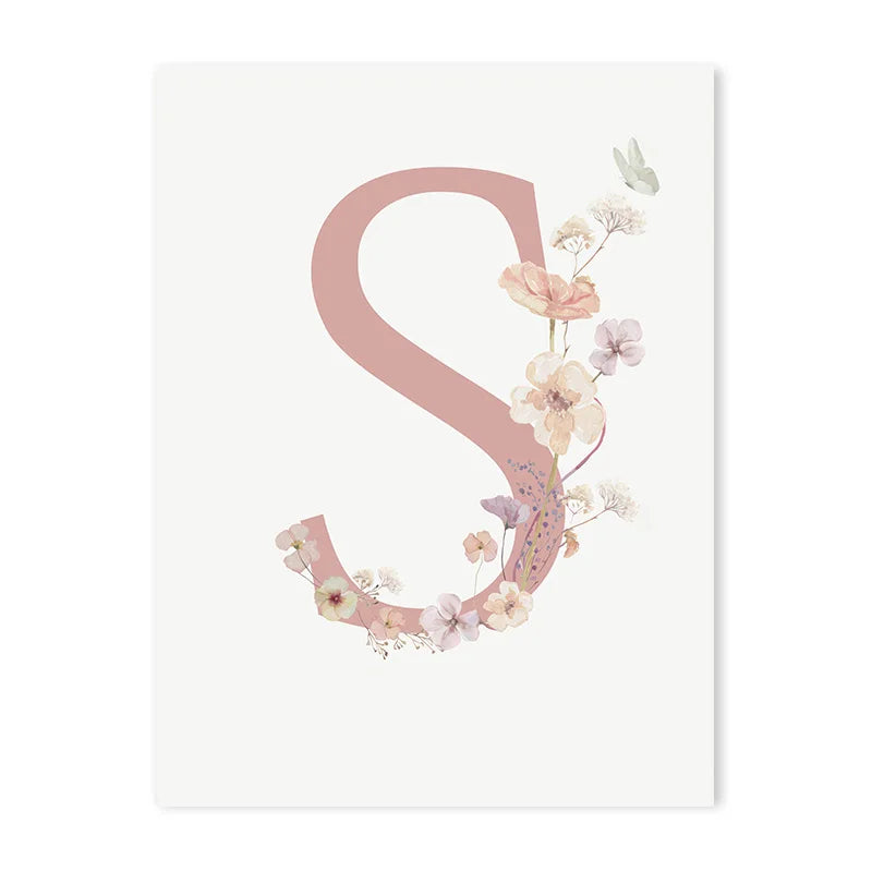 DecorBites™ Personalized Pink Floral Nursery Wall Art