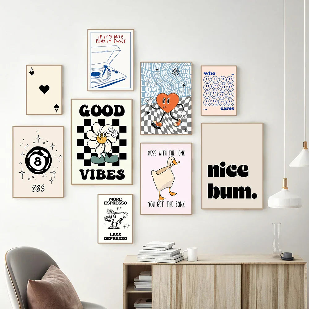 DecorBites™ Pink Cartoon Print Canvas Wall Art