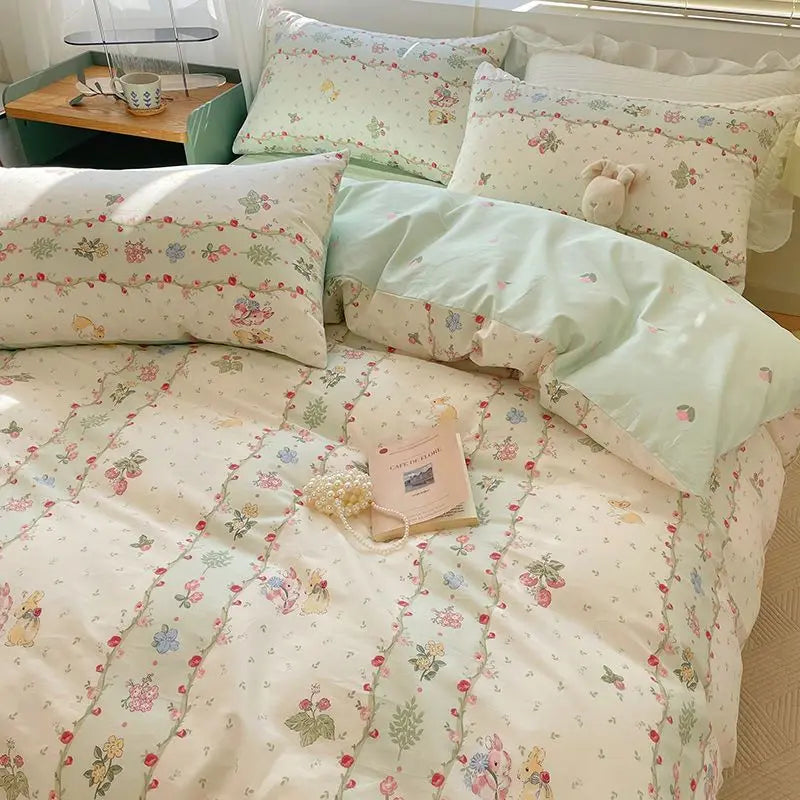 DecorBites™ Pink Floral Bedding Set - Queen Size