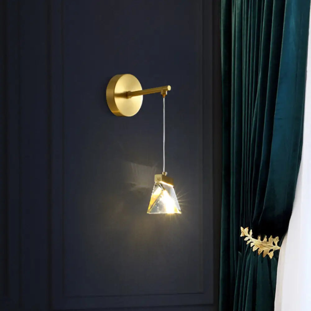 DecorBites™ Polyhedron LED Gold Pendant Light - Contemporary Clear Crystal Block Wall Lamp