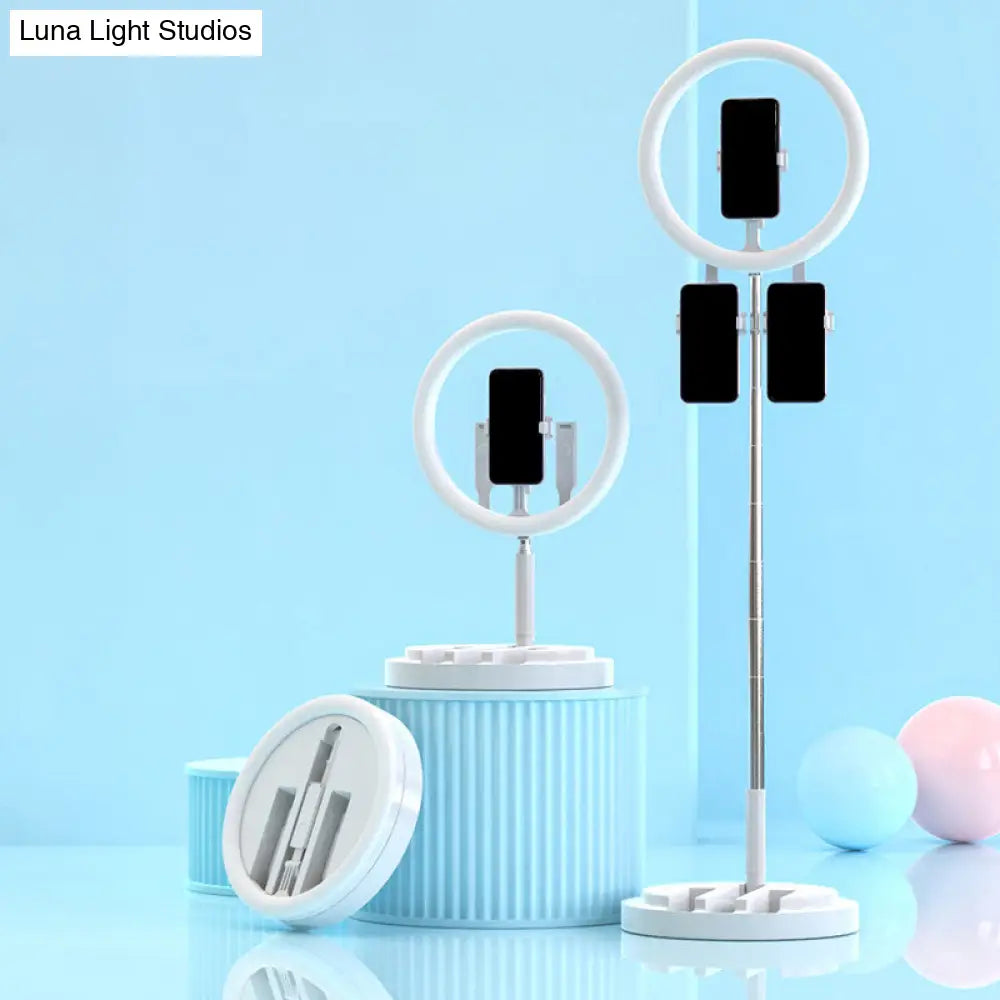 DecorBites™ Portable Circular LED Makeup Light with USB Port - Metal Phone Holder in Black/White/Pink
