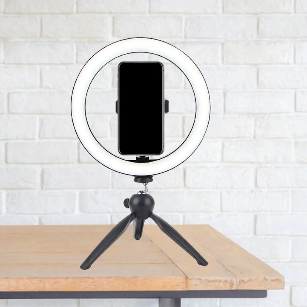 DecorBites™ Portable LED Circle Makeup Phone Holder with Adjustable Tripod Stand in Sleek Black